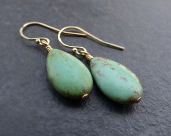 Turquoise earrings, 14K gold filled, sterling silver, turquoise teardrop earrings, turquoise drop earrings
