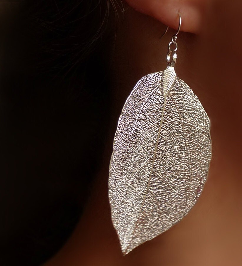 Real leaf earrings 18K gold leaf earrings by estherdobsonart