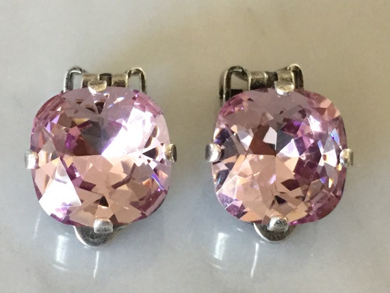 Swarovski Light Amethyst Crystal Clip On Earrings, Swarovski Purple Clip On Earrings, Amethyst Crystal Clip On Earrings