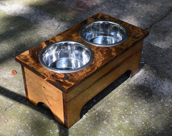 Raised Pet Feeder, Rustic Wood Dog Bowl Stand, Elevated Dog Dish Holder