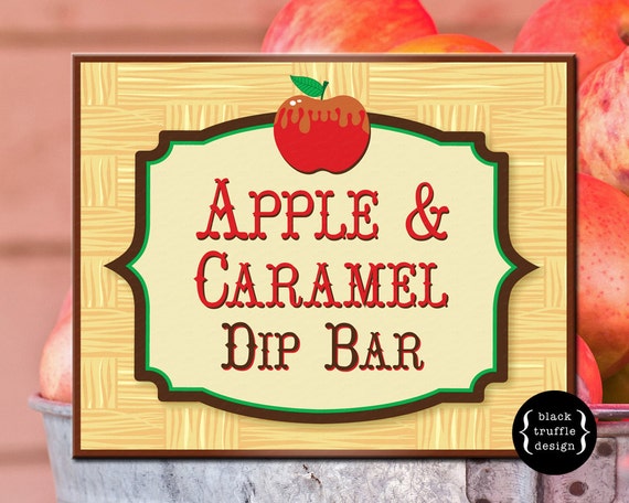 Apple Caramel Dip Bar Sign with sweet and salty toppings cards