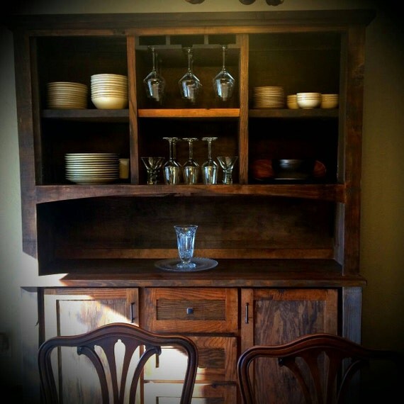 Dark wood kitchen hutch by RomancokeHutchCo on Etsy