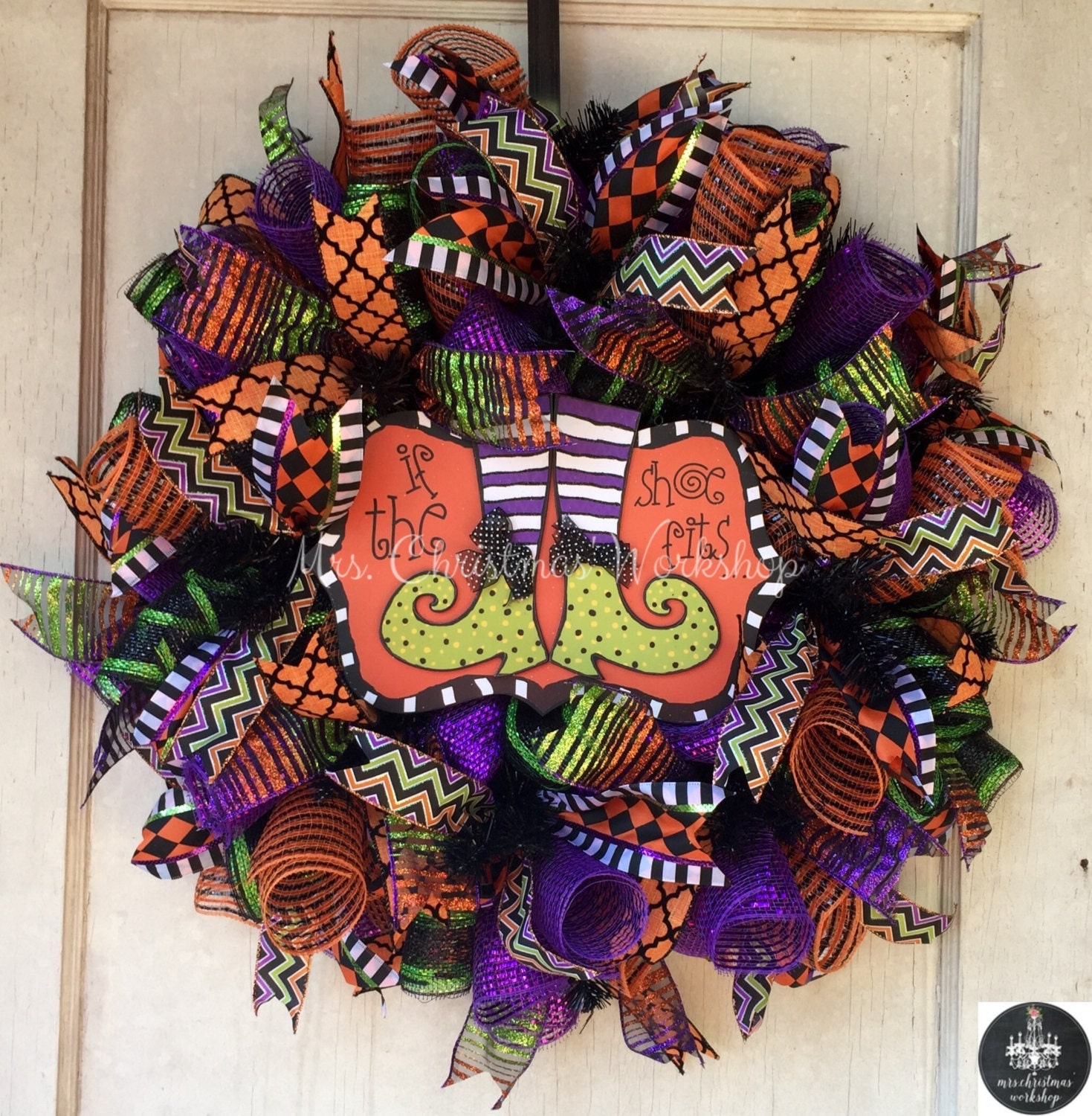 Halloween wreath deco mesh witch wreath if the shoe fits