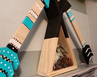 One Color Teepee Money Bank - Teepee - Money Bank - Bank - Gift - Birthday - Baby Shower - Tribal - Nursery - Decor - Penny Bank - Gifts -