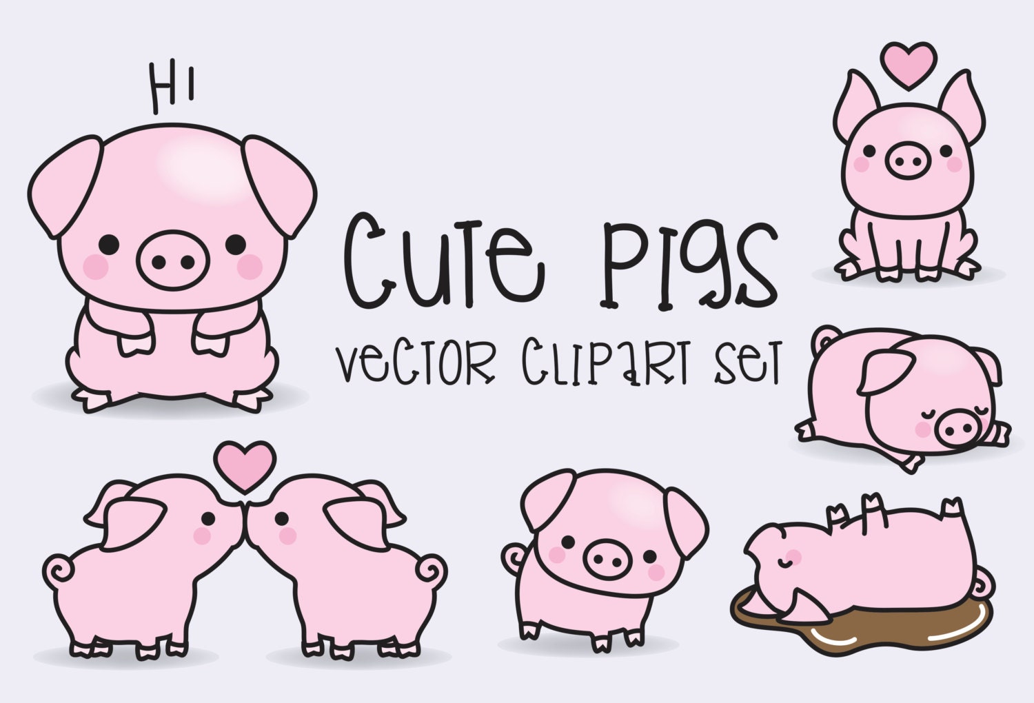 draw to rabbit cartoon how Vector Premium Pigs Pigs Clipart Clipart Cute Set Kawaii