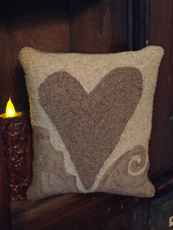 Primitive Heart Hooked Pillow
