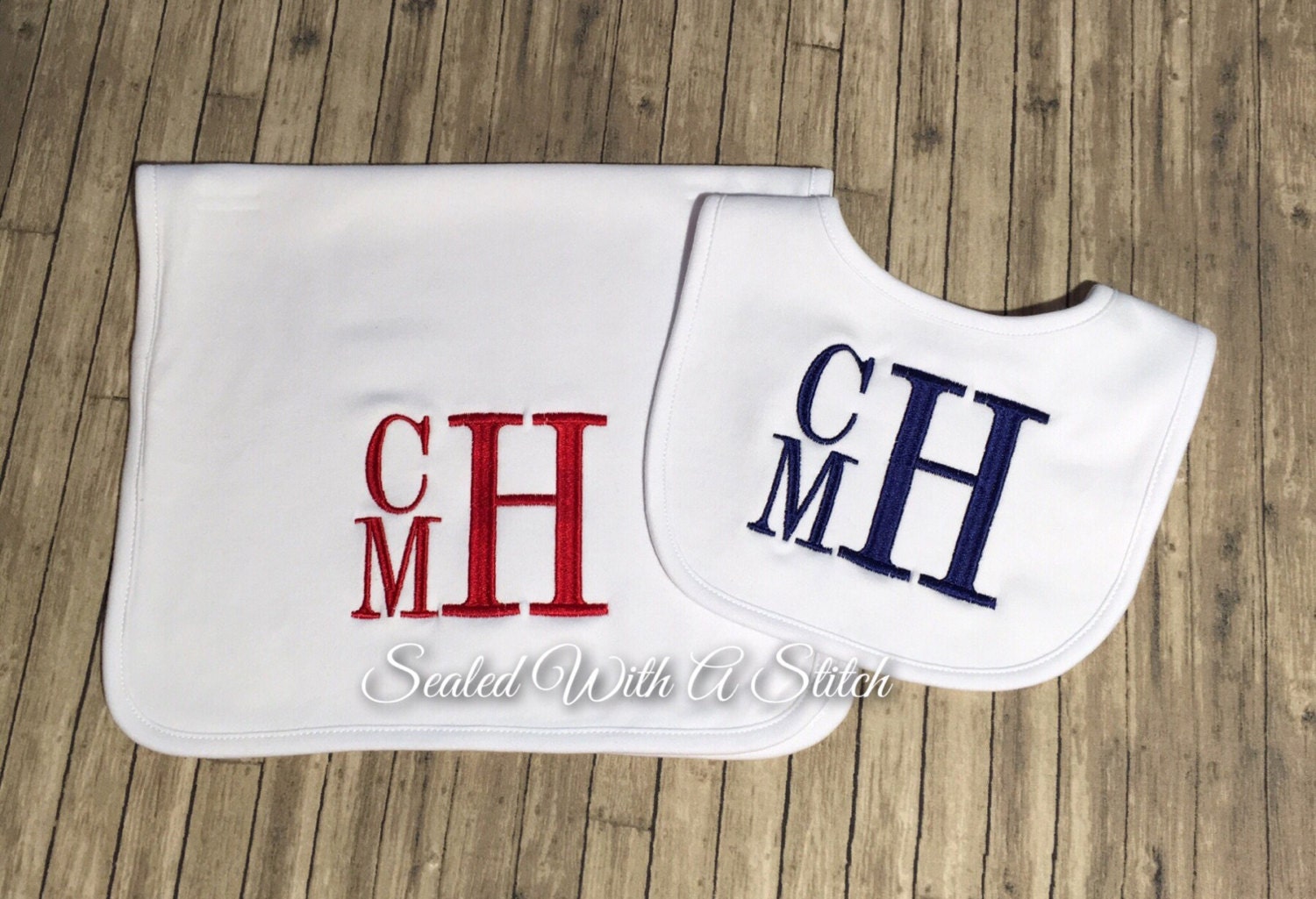 Boy Stacked Monogram Burp Cloth and/or Bib by SealedWithAStitch120