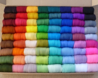Needle felting wool - 72 mixed colours (VERY SOFT) - needle felting yarn - merino wool - felting - roving - wet felting - merino tops