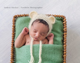 Baby Bear Bonnet / Unisex Newborn Photography Prop / Cream / Newborn Size / Cheeky Monkey Hat / Baby Boy Prop / Unisex / Baby Gift