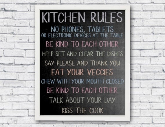 Kitchen rules kitchen sign printable poster chalkboard