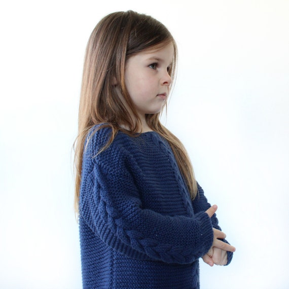 Childrens Cable Sweater PDF Knitting Pattern - Boxy, Drop Sleeve, Braide...