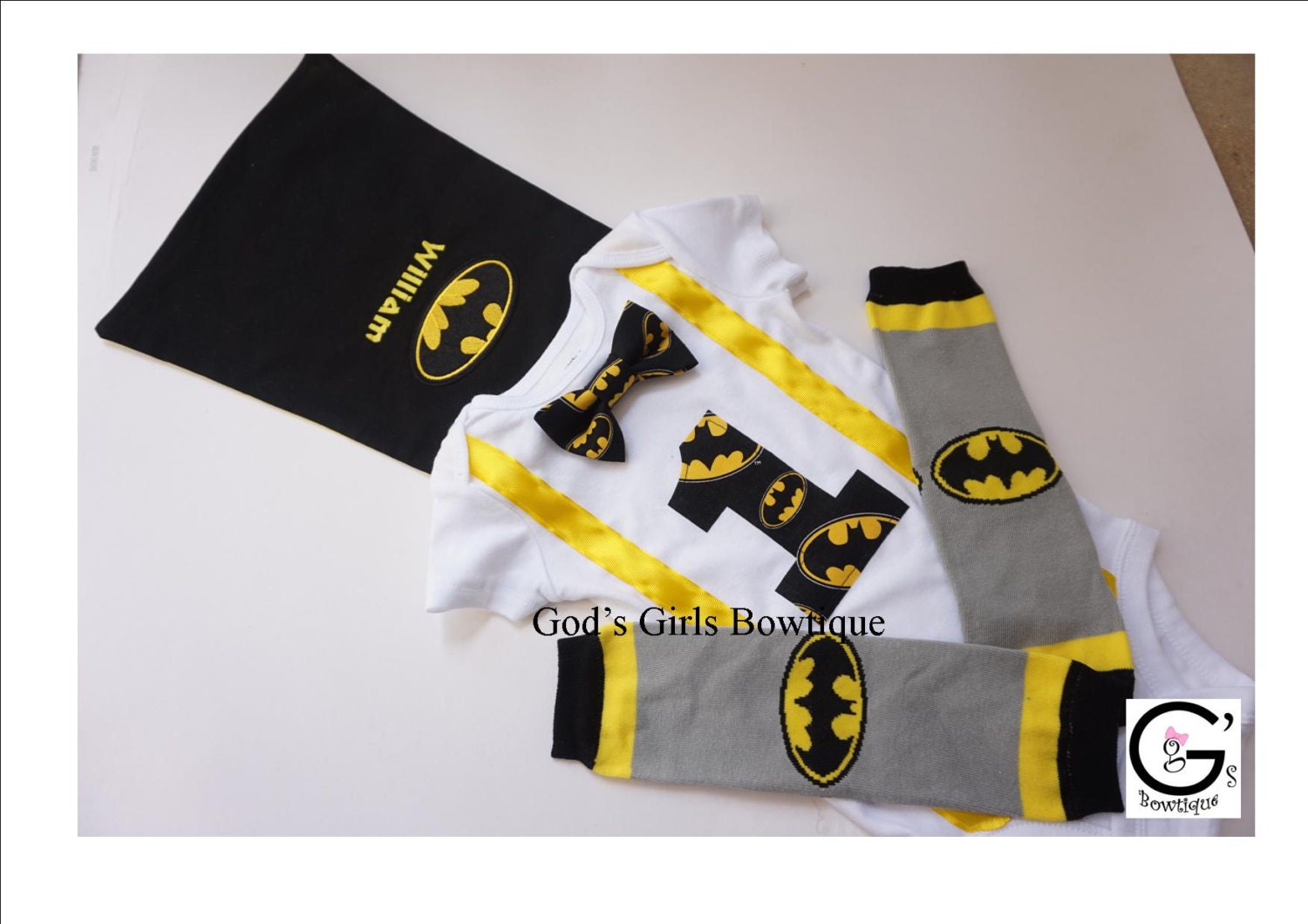 Personalized Batman 1st Birthday Smash Cake Party Outfit Photo