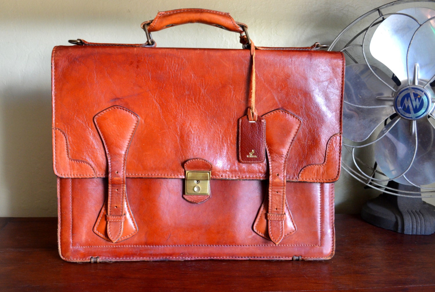 Vintage Renwick Briefcase Cognac Brown Leather by UpswingVintage