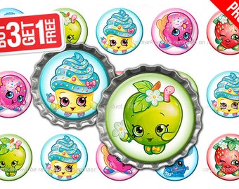 Shopkins Bottle Cap Images - 1 inch size - Suitable for Hair Bows, Magnets, Scrapbooking, Stickers etc - High Resolution Images