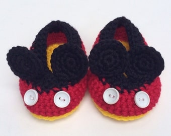 Mickey Mouse Style Crochet Baby Shoes 0-12 months