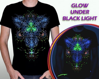 Nanostructure - rave tee psychedelic shirt psy clothing Glow in the Dark UV black light fractals party psy trance mandala meditation lsd goa