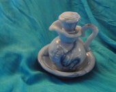 1978 AVON Blue Rose Pitcher and Basin Glass Bubble Bath Container