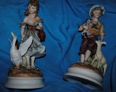 Country Boy wotj  Goat & Girl with Goose Figurines
