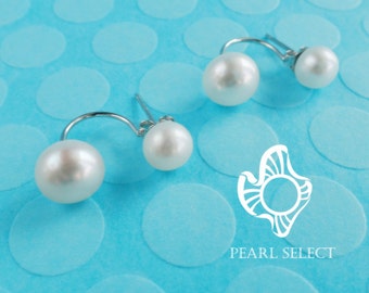 Double pearl earrings,Bridesmaids gift,bridesmaid earrings,freshwater pearl earrings,genuine pearl earrings,sterling silver pearl earrings