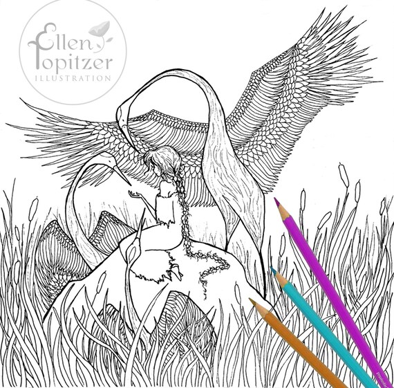 Coloring Page Cattails and Wings