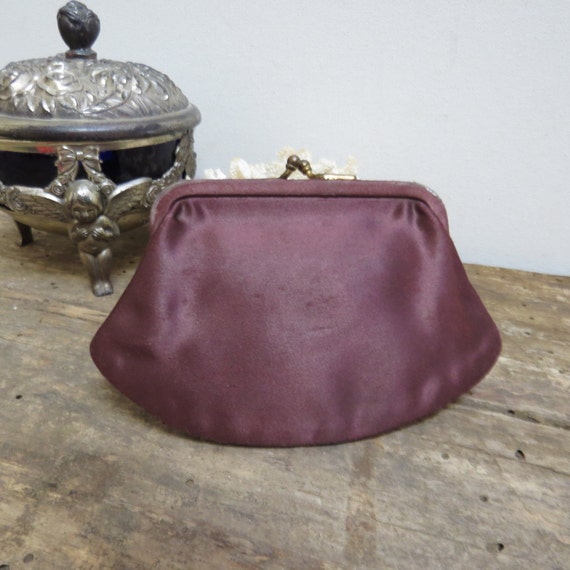Vintage Purple Silk Coin Change Purse with Satin Lining 1940s