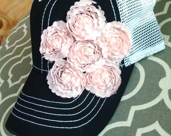 Camo Pink Flower Baseball Cap Bling Hat by GLITTERnGUNPOWDER