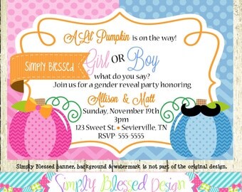 Fall Pumpkin Gender Reveal Party Invitation - DIY By: SimplyBlessedDesign