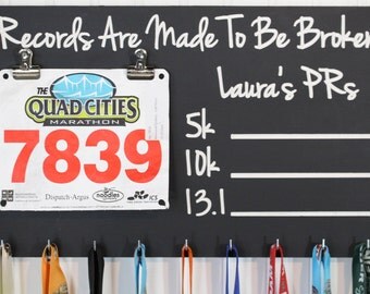 Running Medal Holder - Records Are Made To Be Broken Chalkboard PR - Race Medal Holder