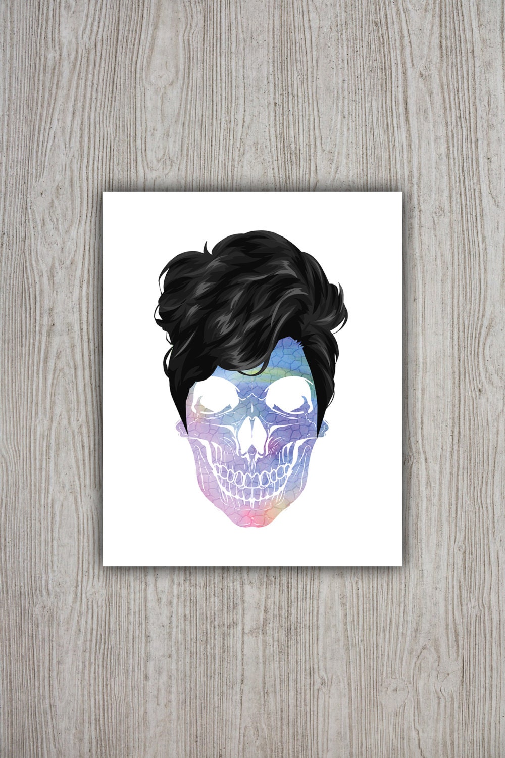 Skull hair art modern poster colorful wall art skull gift