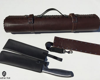Leather Knife Roll - Dark Brown