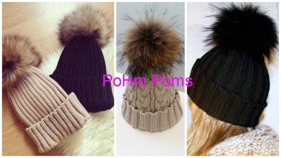 beanie fluffy pom pom Ball Beanie Bobble Fur Pom Wool Real Luxury Raccoon Pom Warm Classic