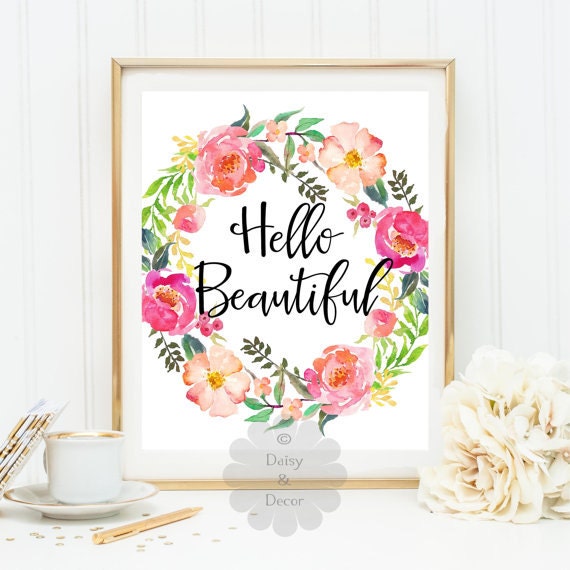 hello beautiful wall art typography print home decor