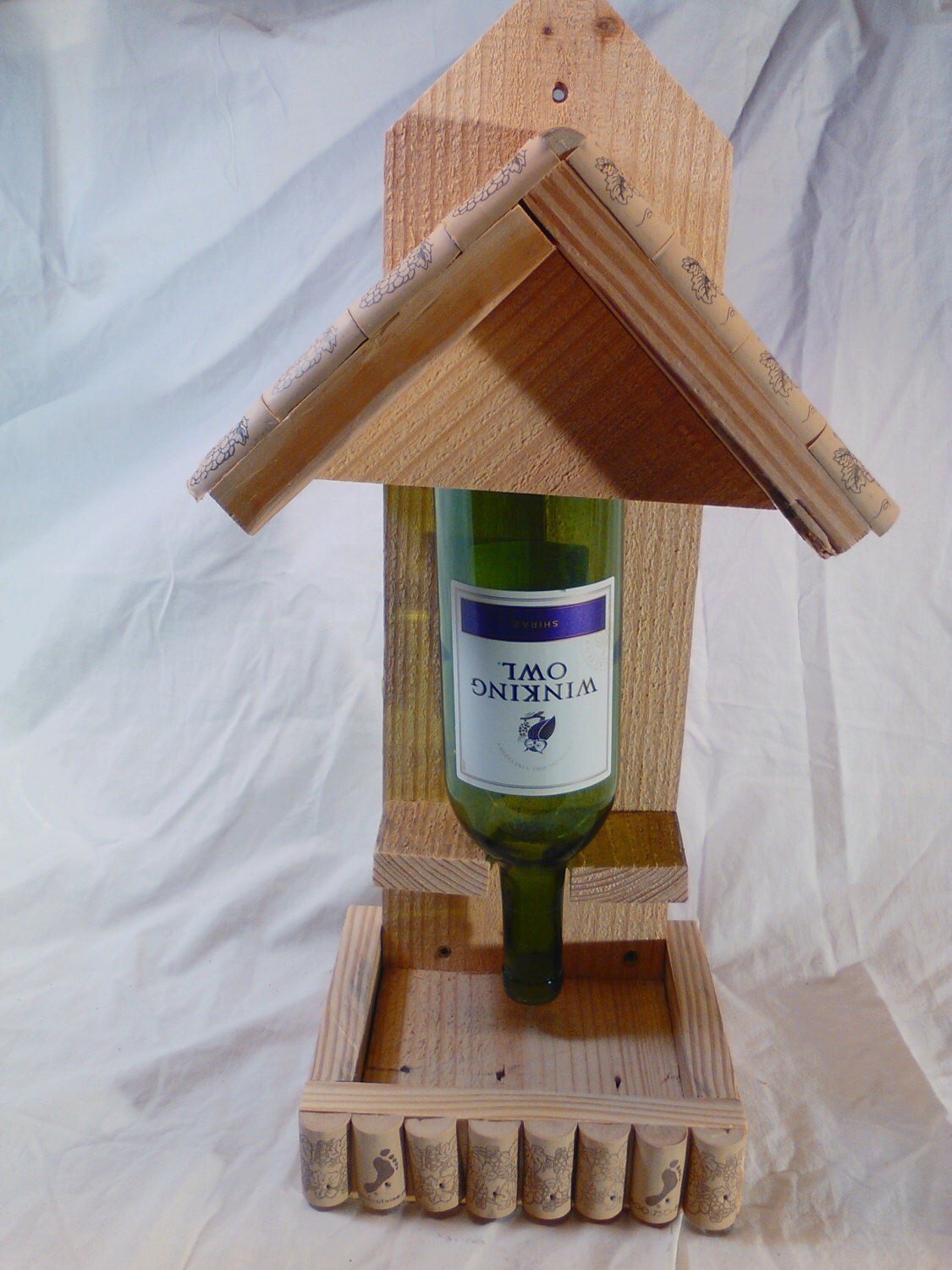 Wine Bottle Bird Feeder w/ Cork Shingles by HideyHoleCrafts