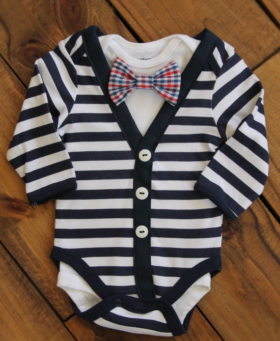 Items similar to Navy blue and white striped bodysuit cardigan and ...
