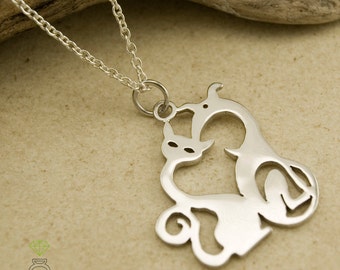 Sterling Silver Cat and Dog Pendant Silver Pendant