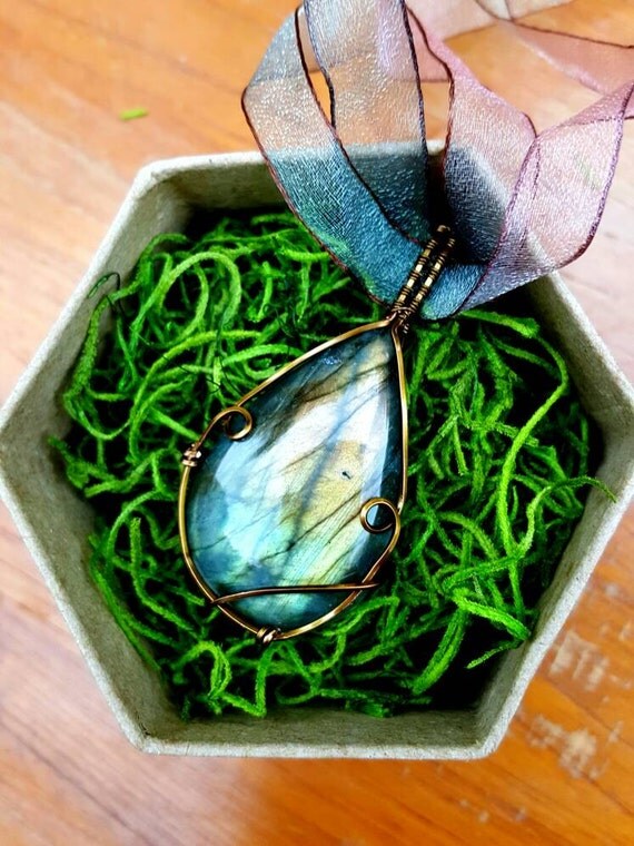 Labradorite Antique Brass Wire Wrap by LovingCollaboration on Etsy