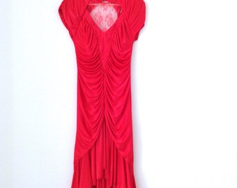 80s scarlet red dress. vtg showback evening gown
