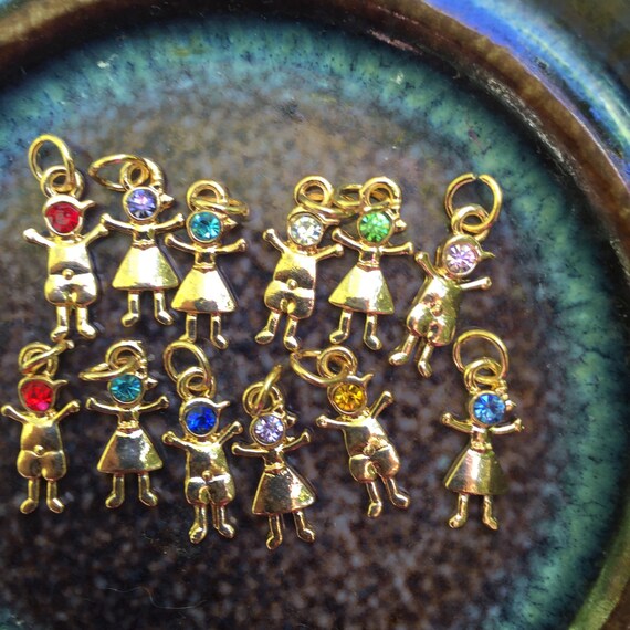Birthstone Boy Or Girl Shaped Charm Pendant 24K Gold Plated
