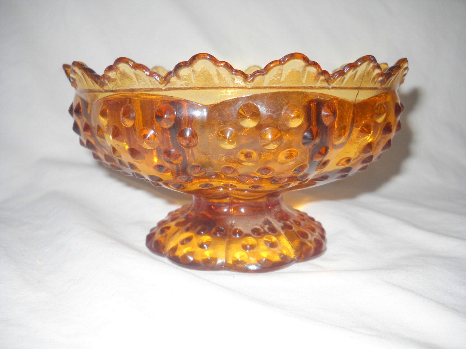 Fenton Amber Glass Candle Holder Hobnail Art Glass Handmade