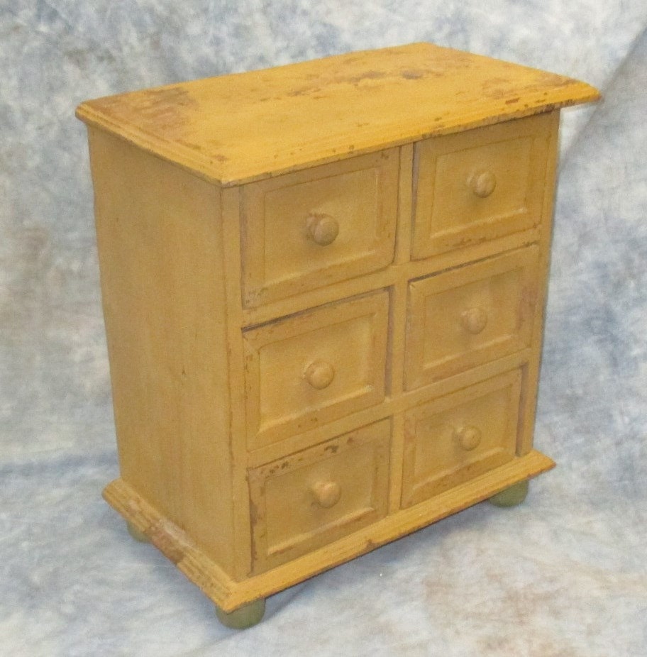 6 Drawer Vintage Wood Organizer Storage Bins Arts Crafts 
