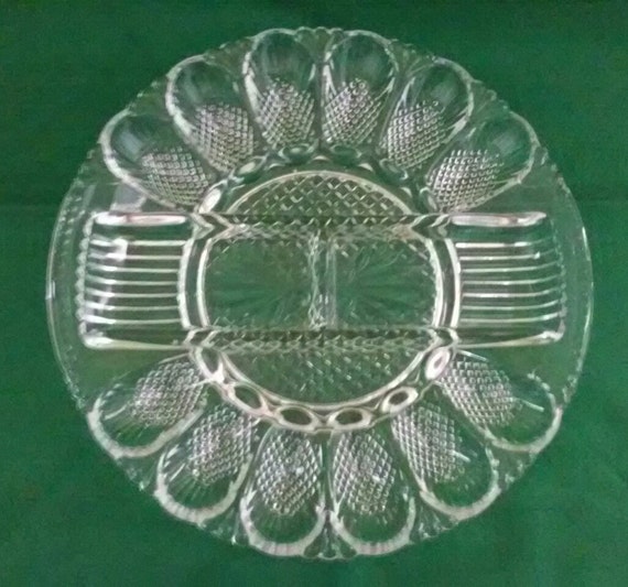 Crystal Deviled Egg Plate With Relish Tray In The Center