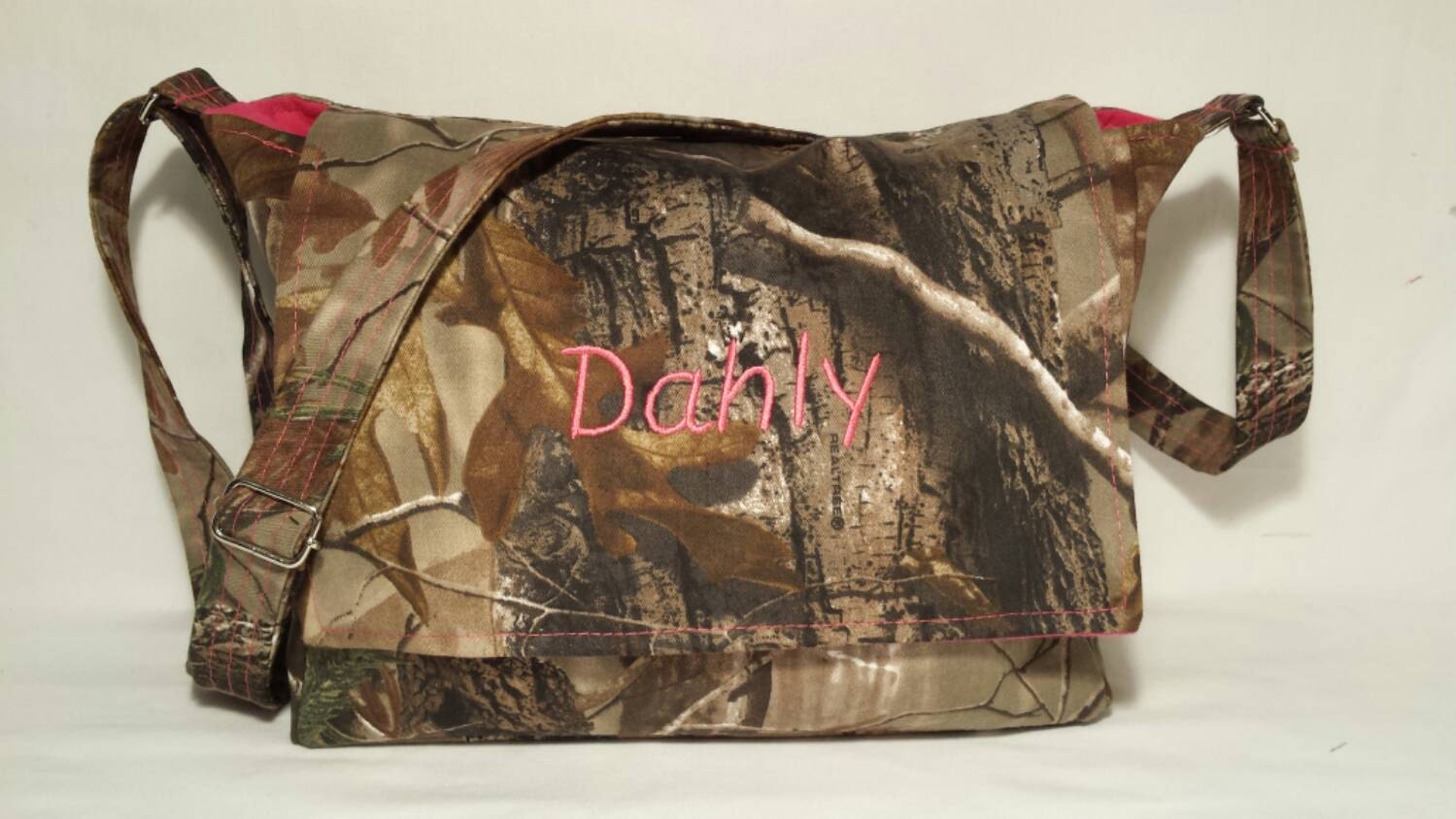 camo crossbody bag with striped strap