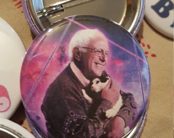 Bernie Sanders snuggling kitty 1.5 inch Pinback Button