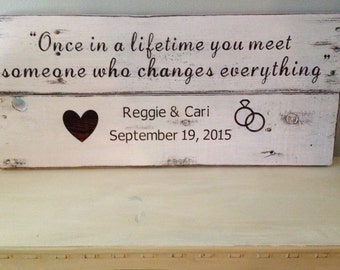 Once in a lifetime you meet someone who changes everything. Wedding date sign