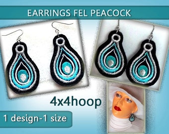 Earrings peacock No.73 - felt - 4X4hoop - Machine embroidery digitozation./INSTANT DOWNLOAD