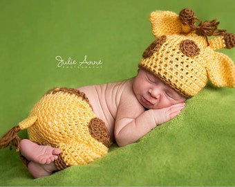 Giraffe Newborn Hat and Pant Set - Made to Order - Newborn Photography Prop - Animal Prop Outfit - Newborn Props - Giraffe Hat - Prop Outfit