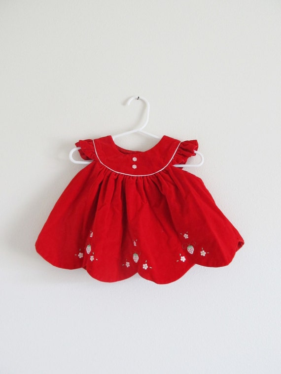 Vintage Bright Red Velvet Baby Dress / Size 69 Months