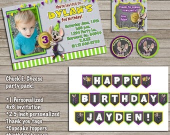 Chuck E Cheese invitation birthday bundle