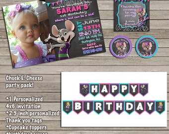 girl Chuck E Cheese invitation birthday bundle