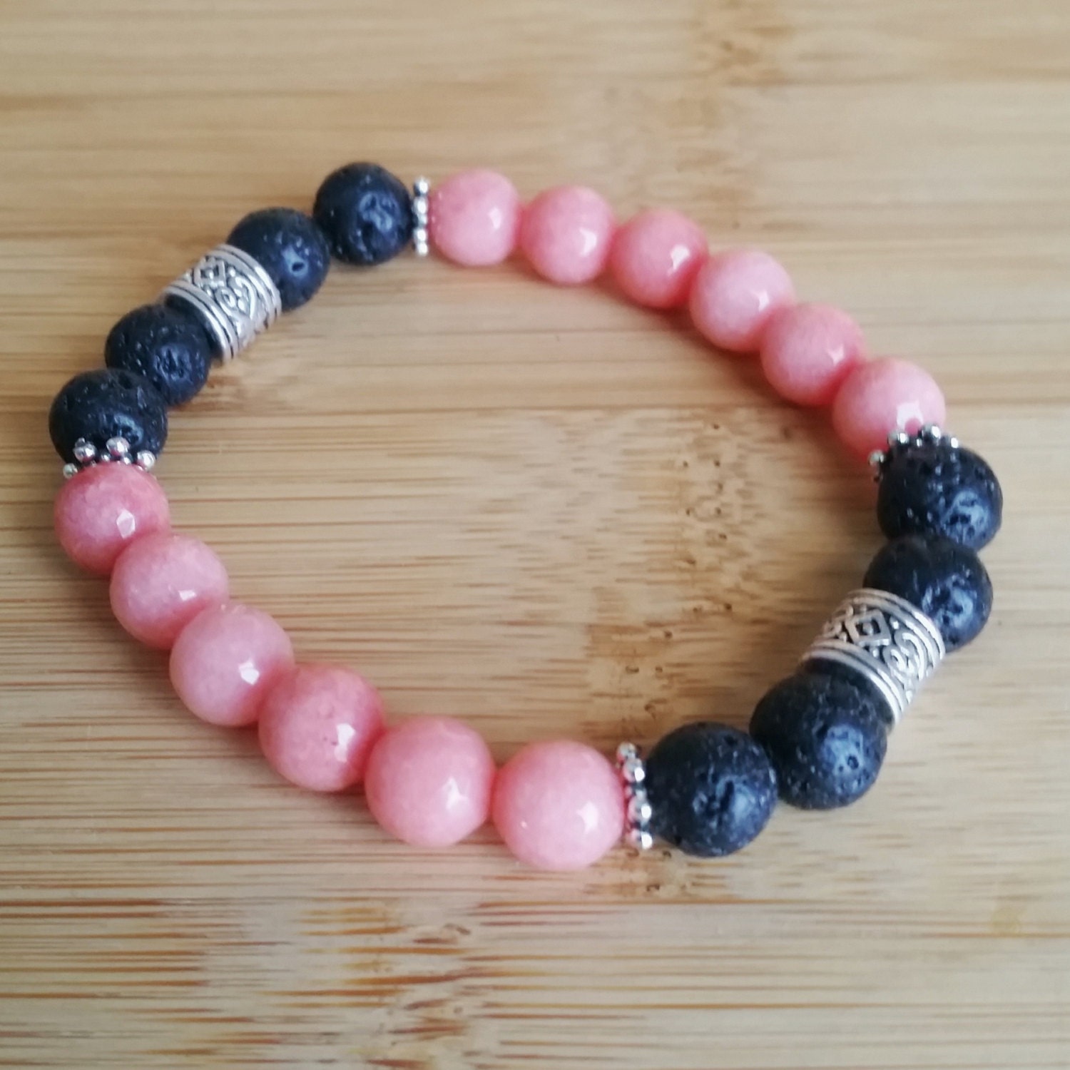 Pink Opal Jade Faceted Semi-Precious Gemstone and Lava Rock